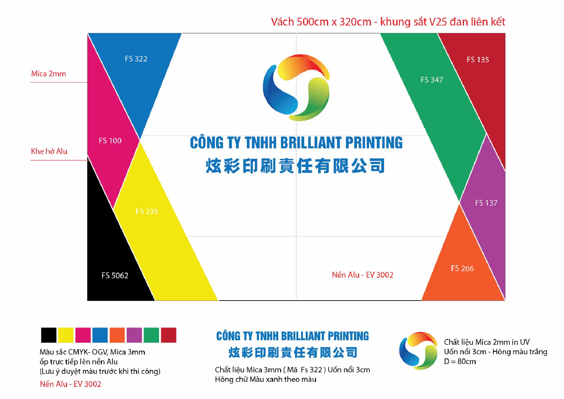 Thiết Kế & Thi Công Vách Logo, Quầy Lễ Tân Cho Công Ty TNHH Brilliant Printing